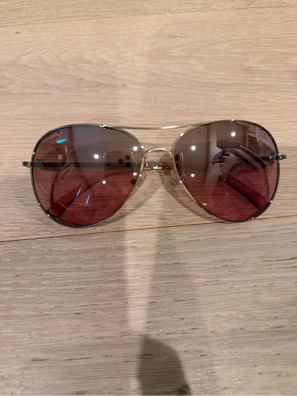 CHANEL Authentic Gold Frame Sunglasses with Rose Lenses